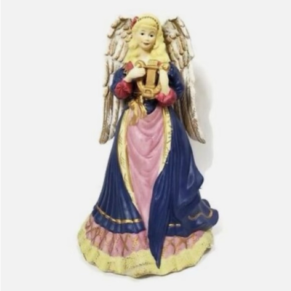 Debco Brand 11" Angel with Harp Musical Ceramic Figurine